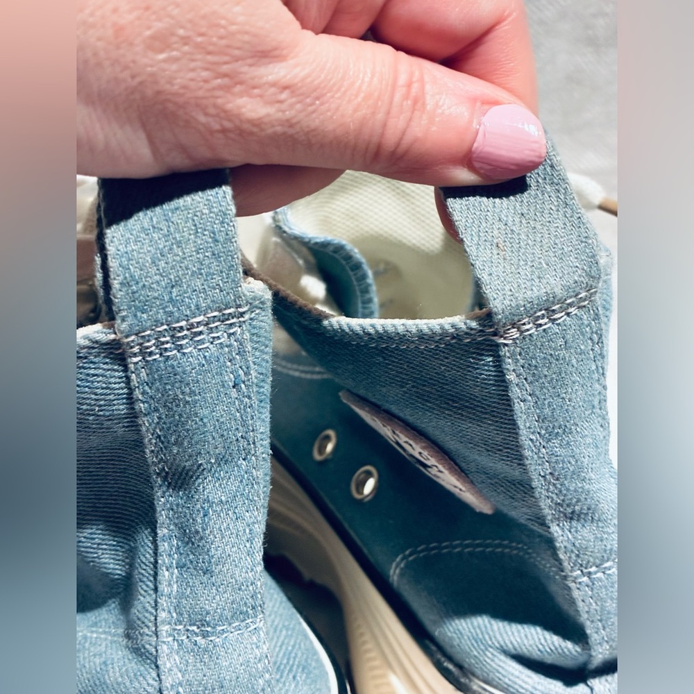 Denim High-Top Sneakers with White Laces, Lug Soles, Platforms, sz JP225/US 5 - Picture 9 of 12